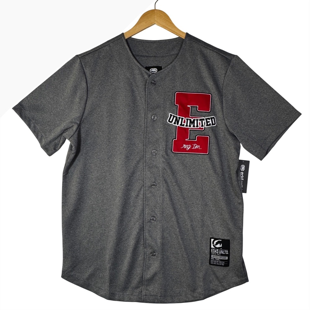 Ecko Unltd Mens Size M Gray Marled Baseball Jersey‎ Shirt Streetwear Hip Hop